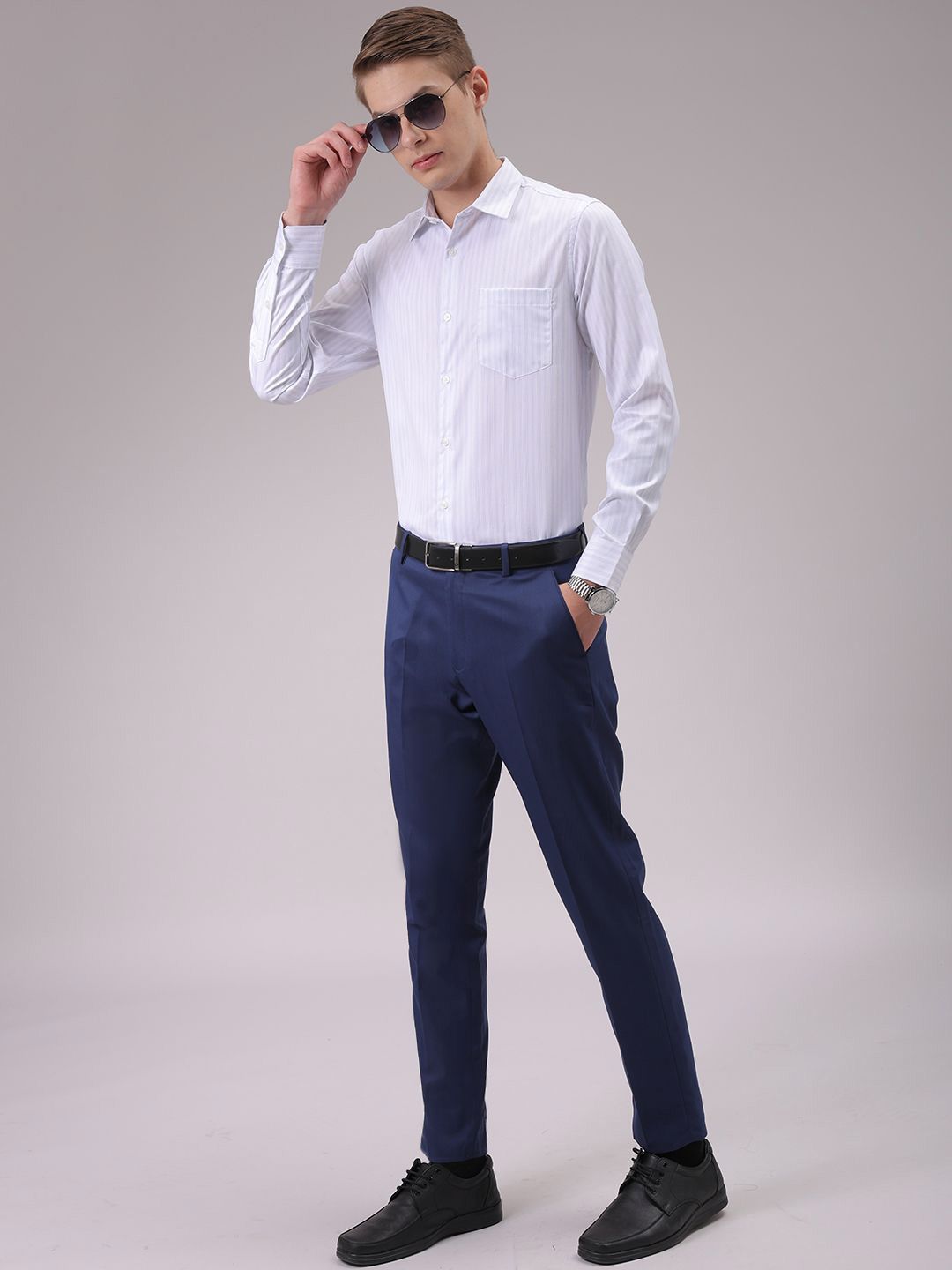 The Indian Garage Co. X Luxe Men Cutaway Collar Vertical Striped Slim Fit Formal Shirt