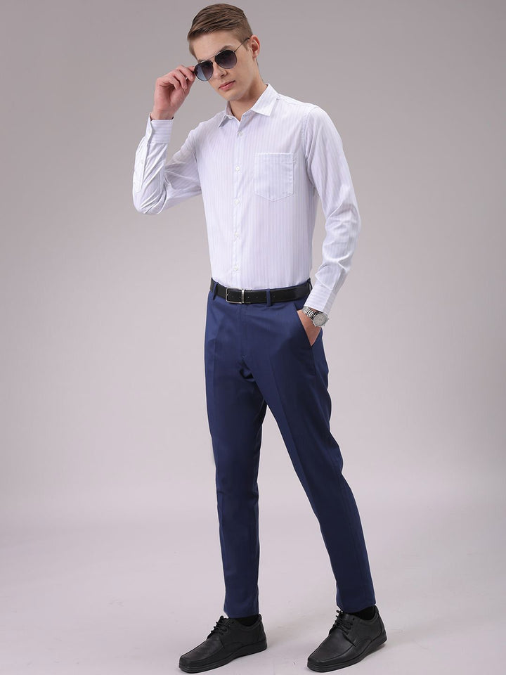 The Indian Garage Co. X Luxe Men Cutaway Collar Vertical Striped Slim Fit Formal Shirt