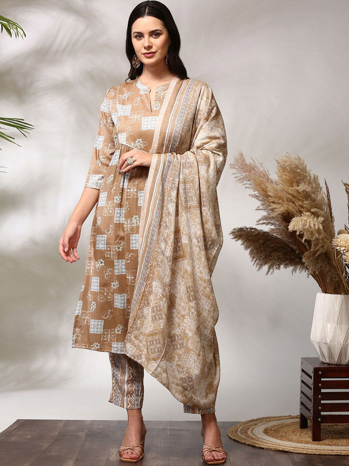 Anouk Floral Printed Regular Straight Kurta with Trousers & Dupatta