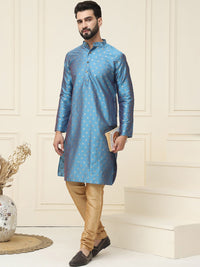 SOJANYA Geometric Woven Design Mandarin Collar Kurta With Churidar & Nehru jacket