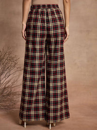 SASSAFRAS Women Cotton Checked Relaxed High-Rise Trousers