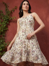 Mamicha Floral Print Crepe A-Line Dress