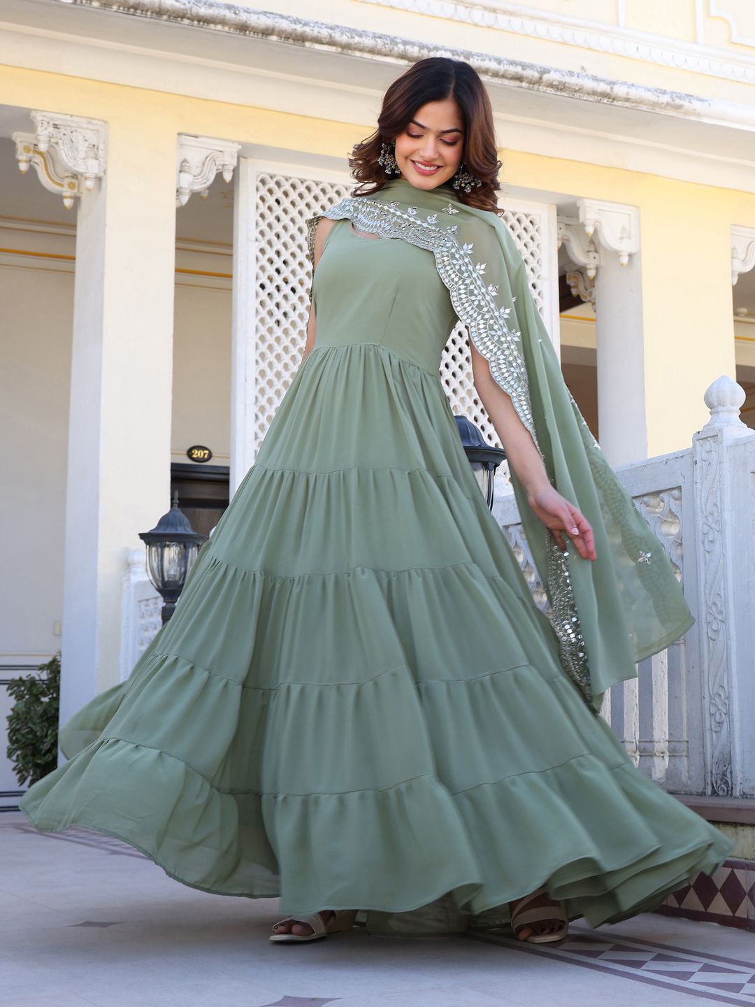 KALINI Women Layered Kurta with Trousers & With Dupatta