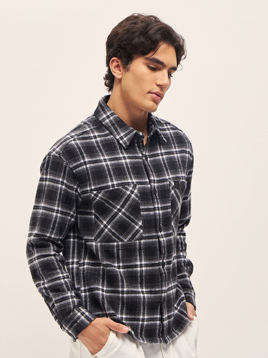 THE BEAR HOUSE Pure Cotton Spread Collar Tartan Checked Relaxed Fit Casual Shirt