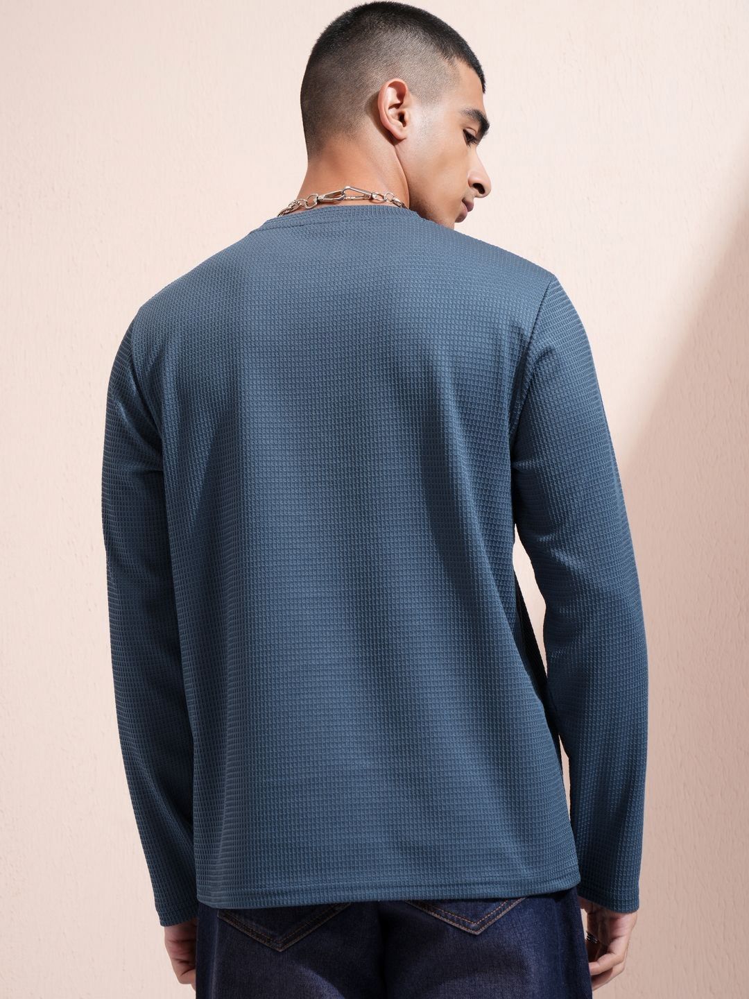 HIGHLANDER Men Self Design Round Neck Relaxed Fit T-shirt