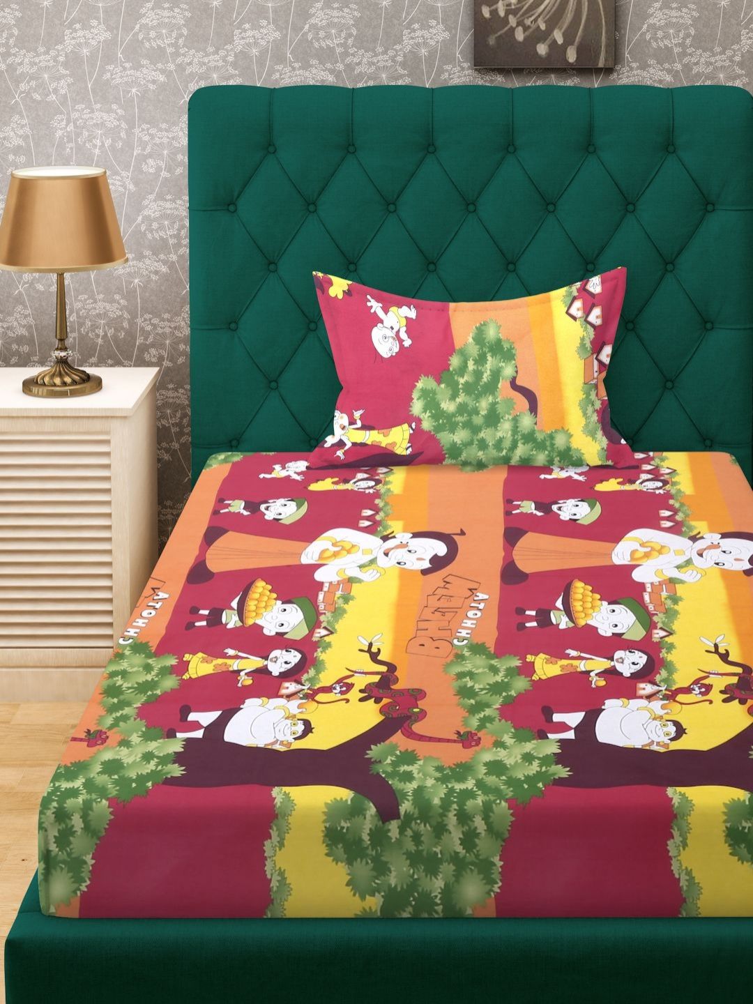 KLOTTHE Haiwan Merah Kapas Tulen 400 TC Cadar Superfine Single dengan Sarung Bantal-89 x 59 inci