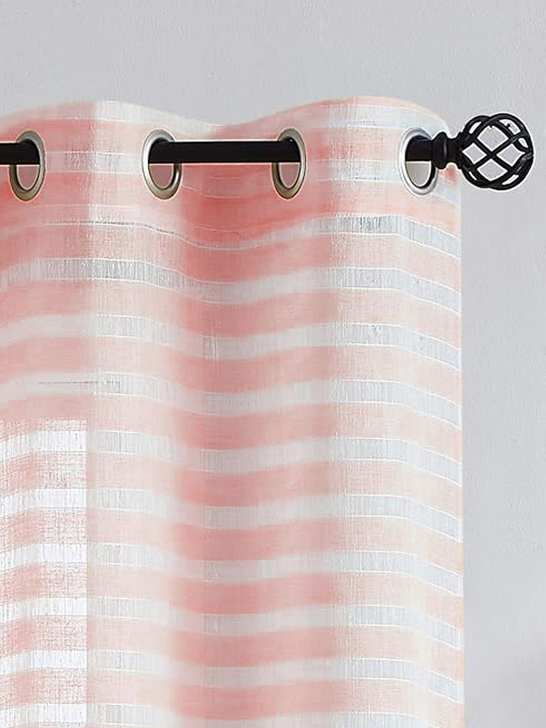 URBAN SPACE Peach-Coloured & White 2 Pieces Striped Sheer Window Curtain
