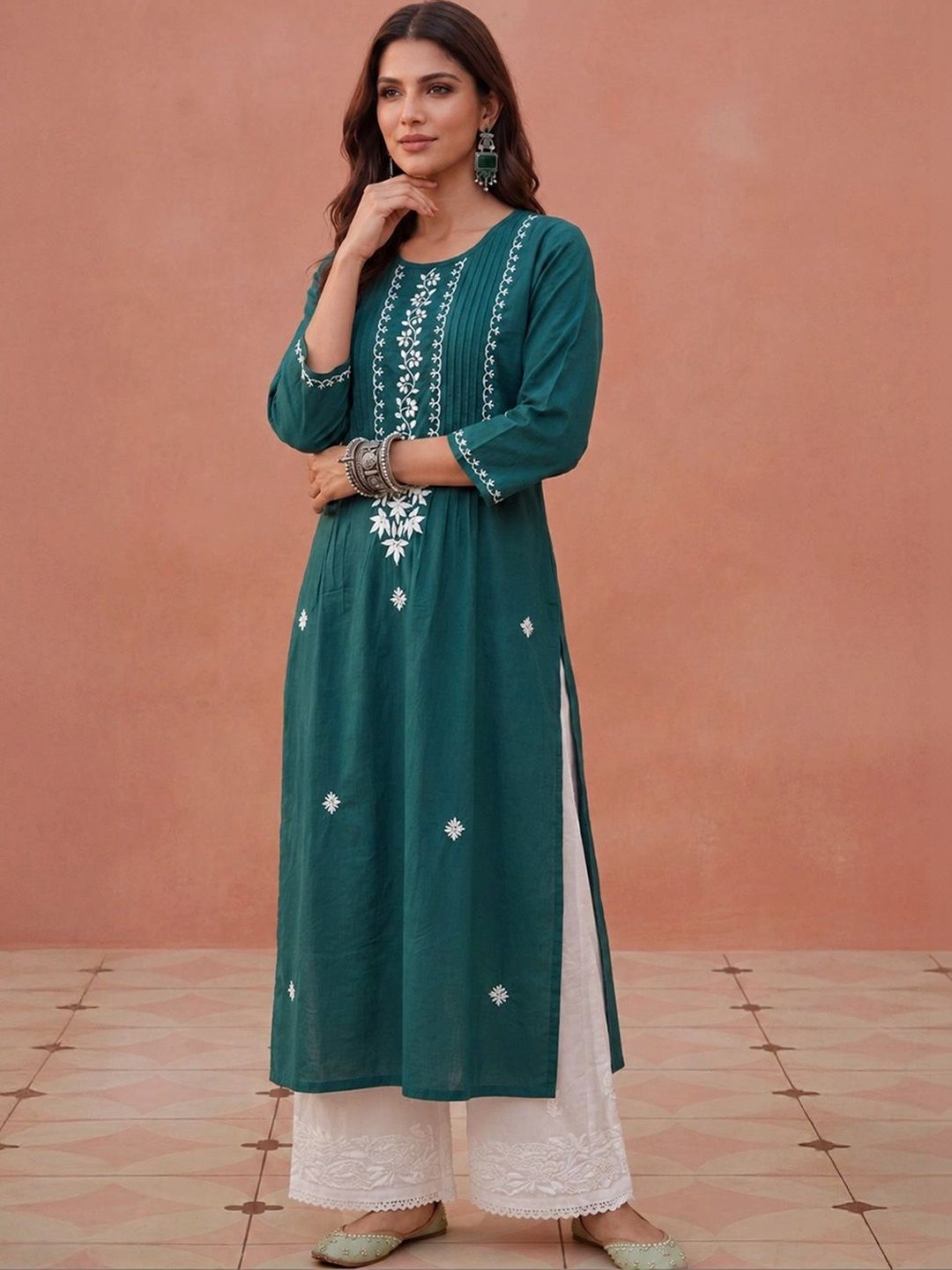 Kurta Sulam Benang Sulam Wanita Rumah Chikankari