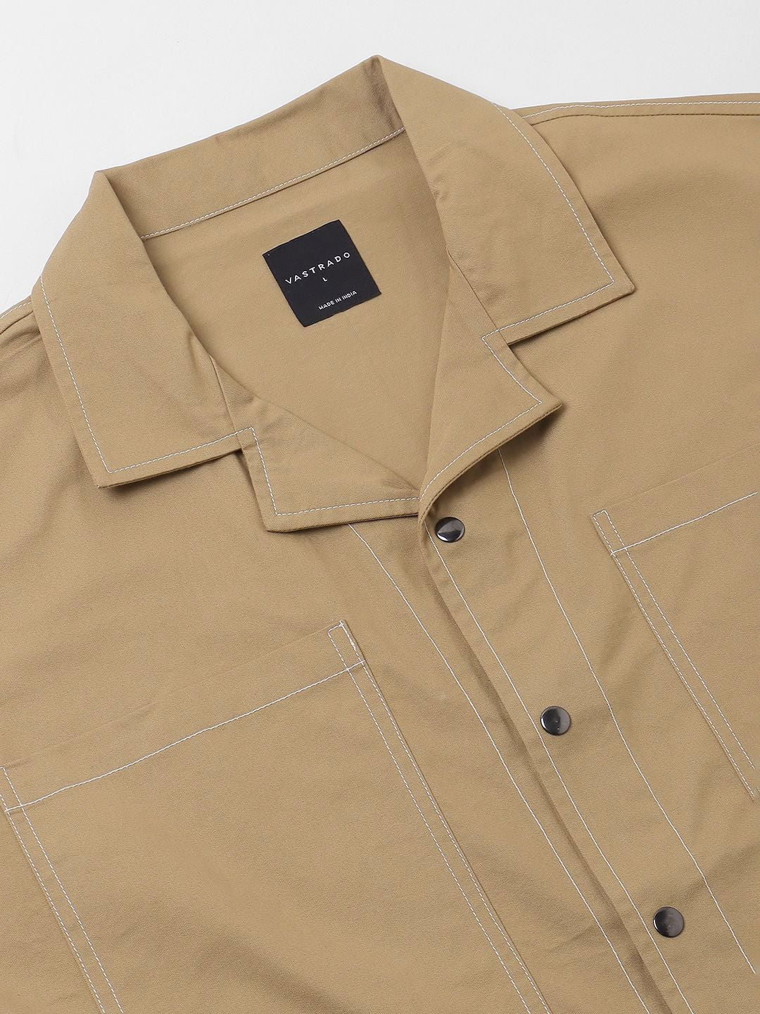 VASTRADO Men Classic Cuban Collar Solid Cotton Oversized Casual Shirt