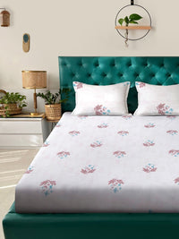 Myntra Elegant Homes White Floral 400 TC Cadar dengan 2 Sarung Bantal