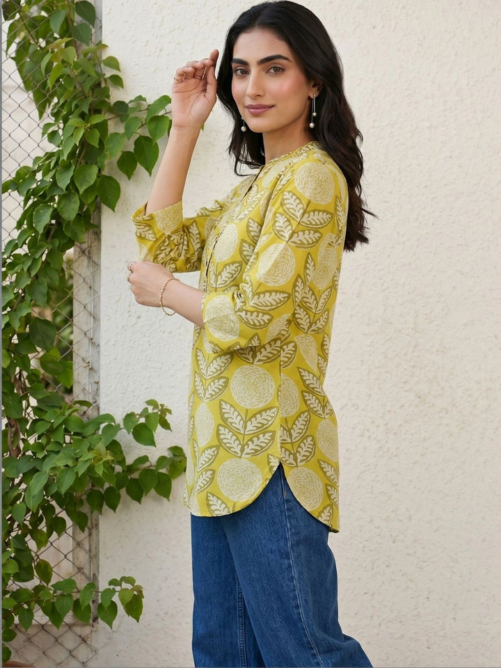 Mamicha Floral Print Mandarin Collar Top