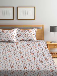 KLOTTHE White Floral Cotton 300 TC King Cadar Halus dengan 2 Sarung Bantal-98 x 89 inci