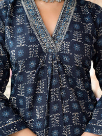 KALINI Floral Printed V-Neck Thread Work A-Line Kurta With Trousers & Dupatta