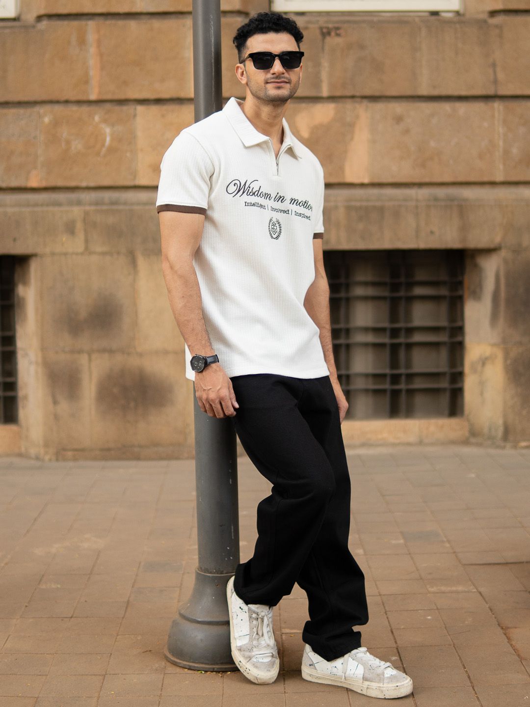 Powerlook Men Typography Printed Polo Collar Regular Fit T-shirt