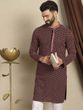 Anouk Coral Geometrik Sulam Mandarin Kolar Lengan Panjang Kurta Kapas Labuci