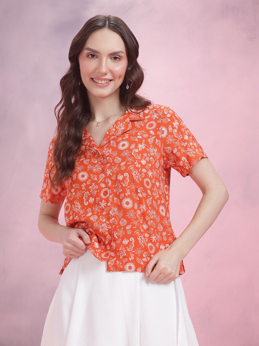 DressBerry Printed Cuban Collar Shirt