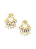 Anouk White Gold Plated Kundan Stone Studded & Beaded Crescent Shaped Chandbalis