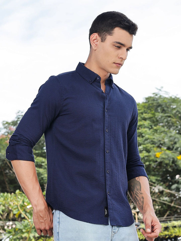 Thomas Scott Premium Seersucker Button-Down Collar Cotton Shirt