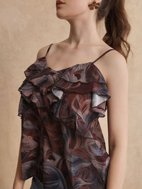 RAREISM Women Abstract Printed Ruffle Details Top