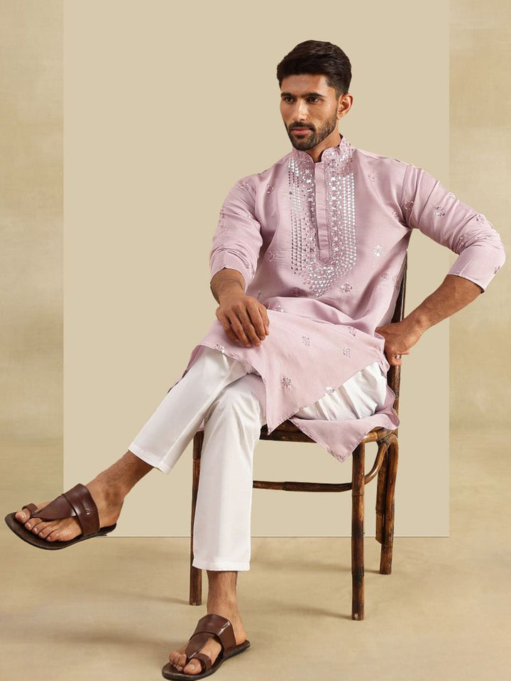 SOJANYA Floral Embroidered Mandarin Collar Sequinned Kurta With Pyjamas