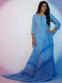 Libas Ethnic Motifs Printed Thread Work Pure Cotton Straight Kurta With Trousers & Dupatta