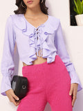 DressBerry Cozy Kawaii Ruffled Dobby Weave Crop Top