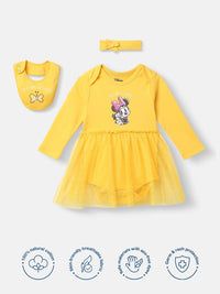 NautiNati Disney Infants Cotton Minnie Mouse Printed Dress with Bib and Headband