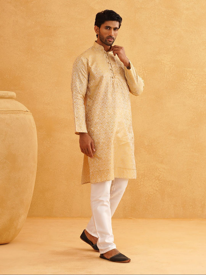 SOJANYA Paisley Woven Design Mandarin Collar Straight Long Kurta