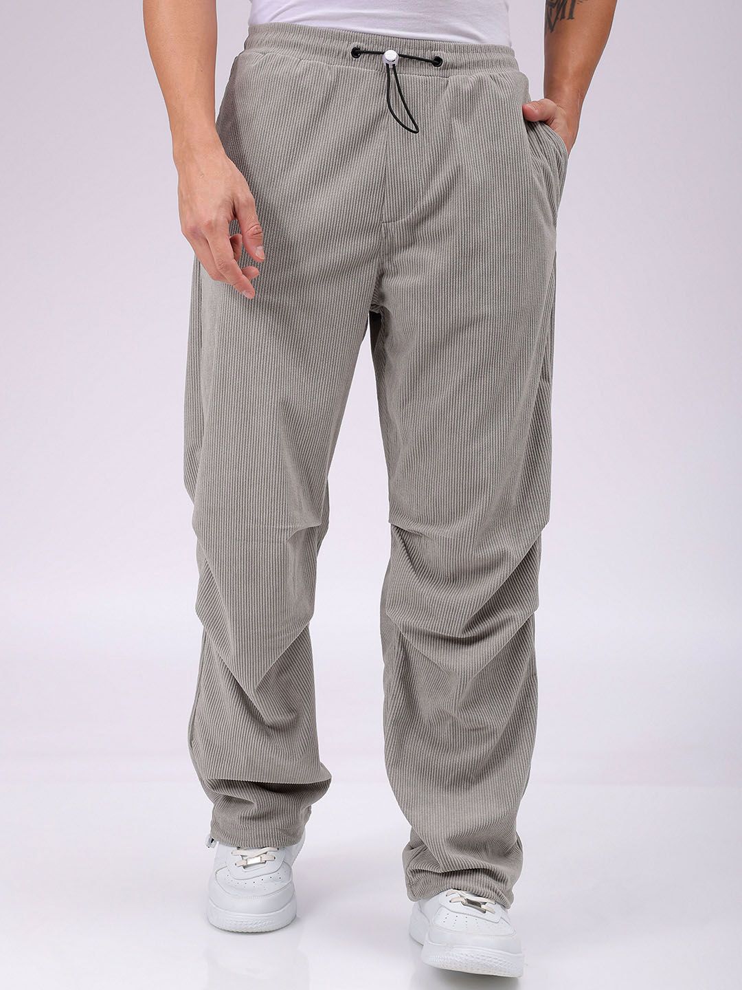 The Indian Garage Co Men Textured Tapered Fit Trousers