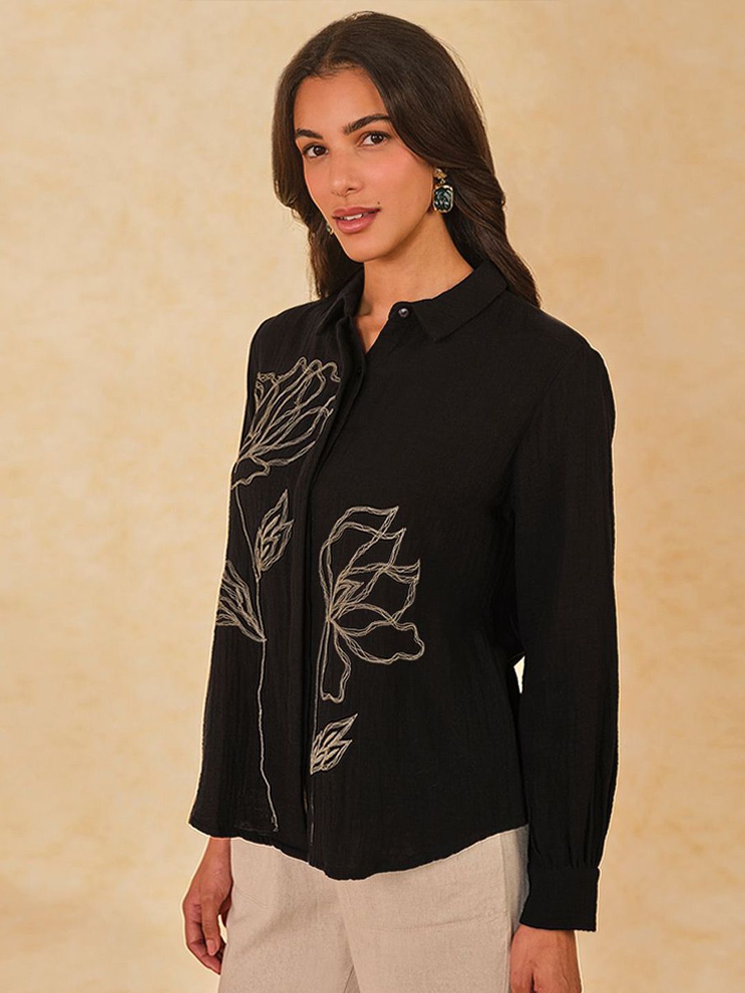 AND Mandarin Collar Cotton Top