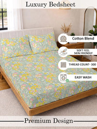 KLOTTHE Green & Pink Floral 300 TC Cadar King dengan 2 Sarung Bantal
