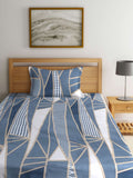 Myntra Elegant Homes Blue & White Geometric 300 TC Single Bedsheet with 1 Pillow Covers