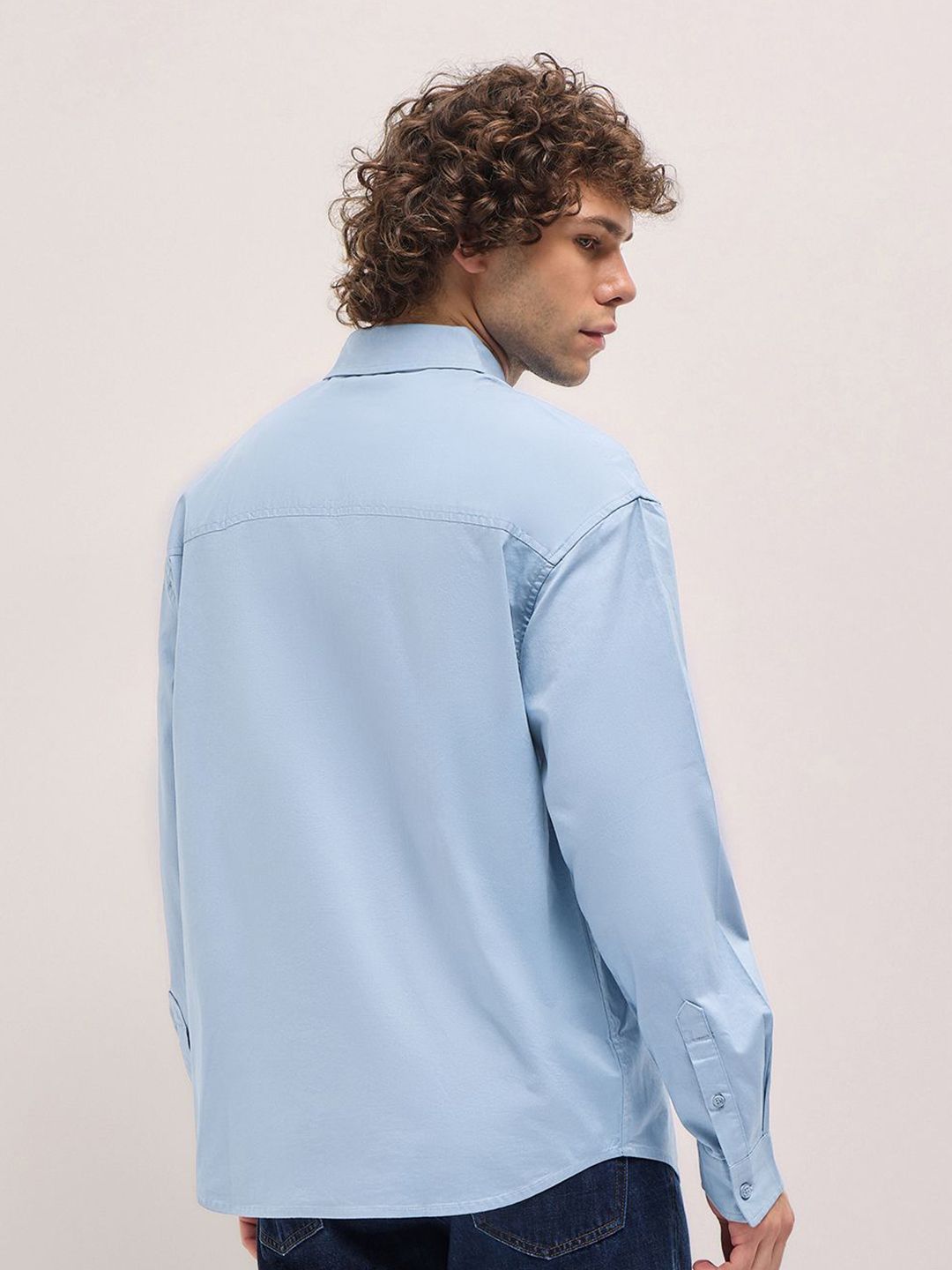 THE BEAR HOUSE Men Spread Collar Solid Cotton Relaxed Fit Casual Shirt