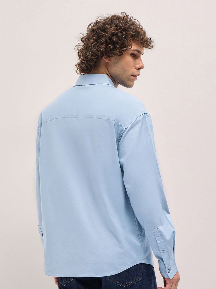 THE BEAR HOUSE Men Spread Collar Solid Cotton Relaxed Fit Casual Shirt