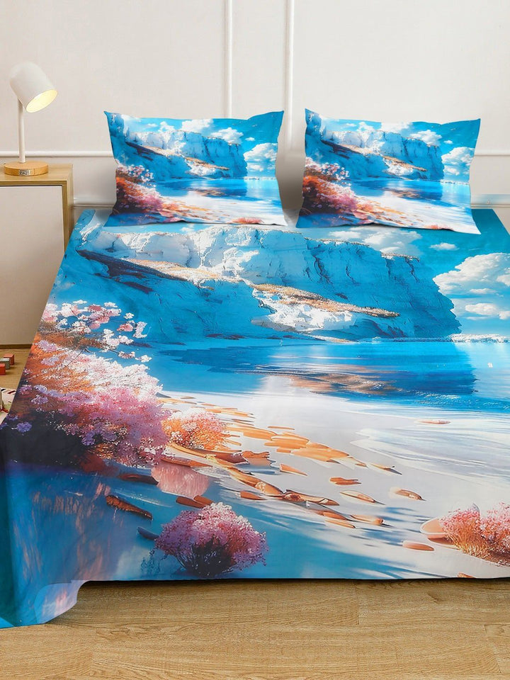 KLOTTHE Blue Floral Printed 400 TC Cadar King Superfine