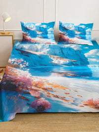 KLOTTHE Blue Floral Printed 400 TC Cadar King Superfine