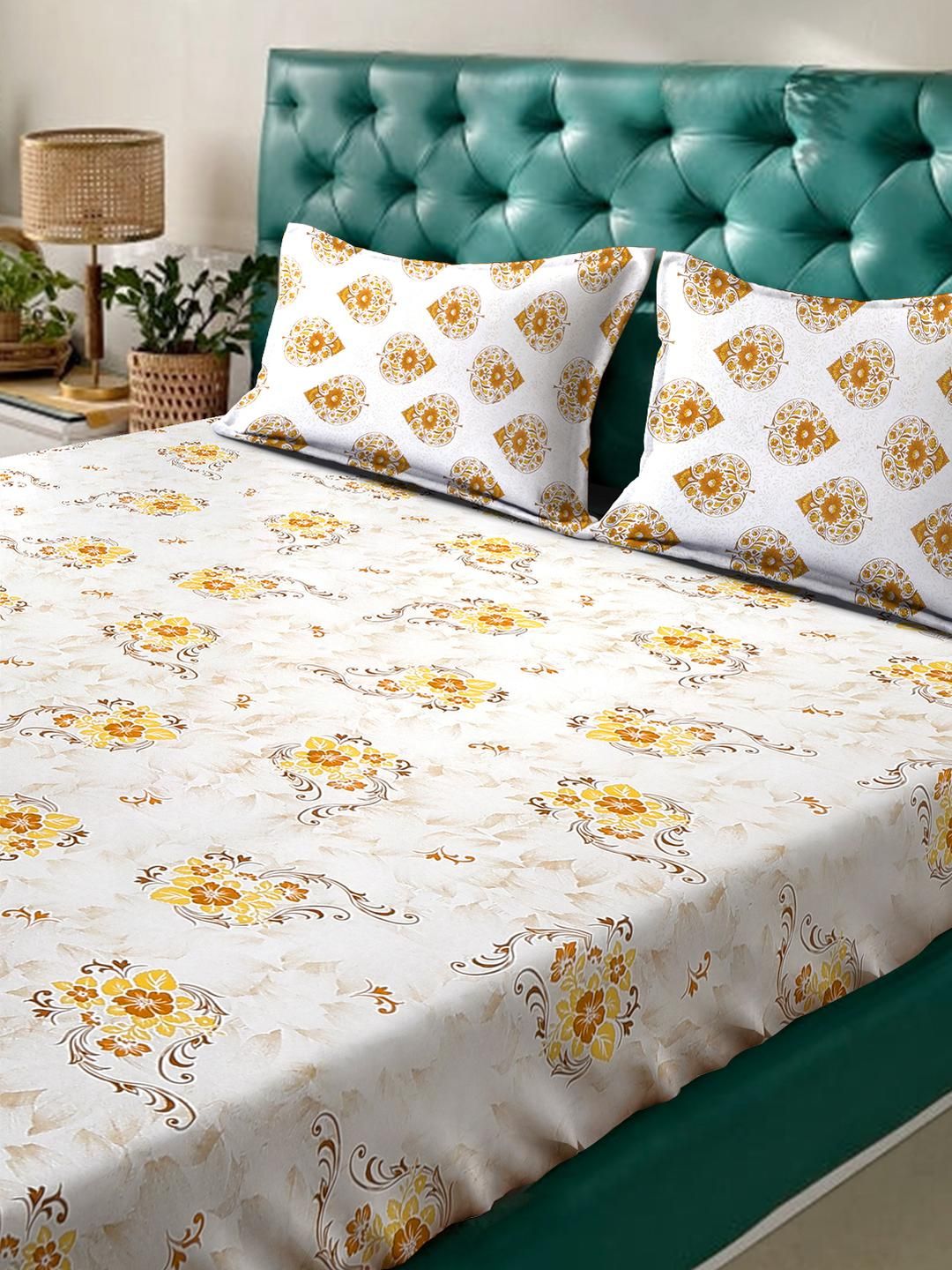 KLOTTHE Cadar Raja Bunga Kuning & Putih dengan 2 Sarung Bantal