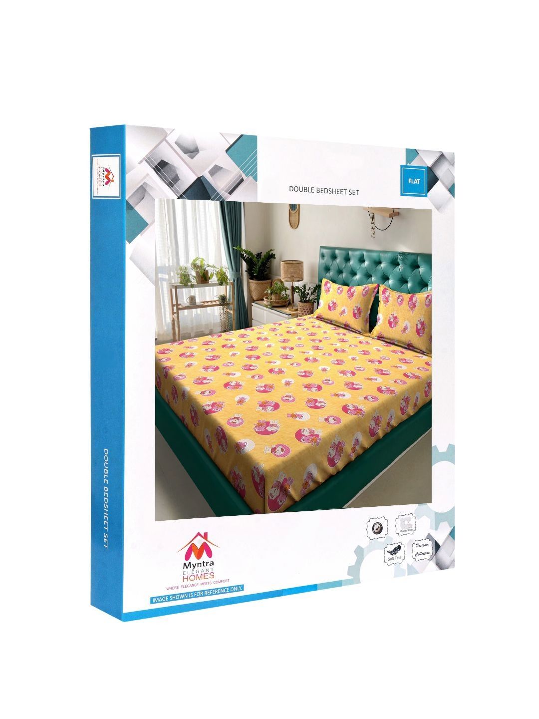 Myntra Elegant Homes Yellow Conversational Pure Cotton 400 TC King Fine Bedsheet dengan 2 Sarung Bantal-98 x 89 inci