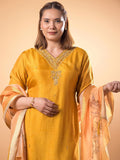 Mamicha Women Floral Embroidered Beads and Stones Pure Cotton Kurta with Trouser & Dupatta