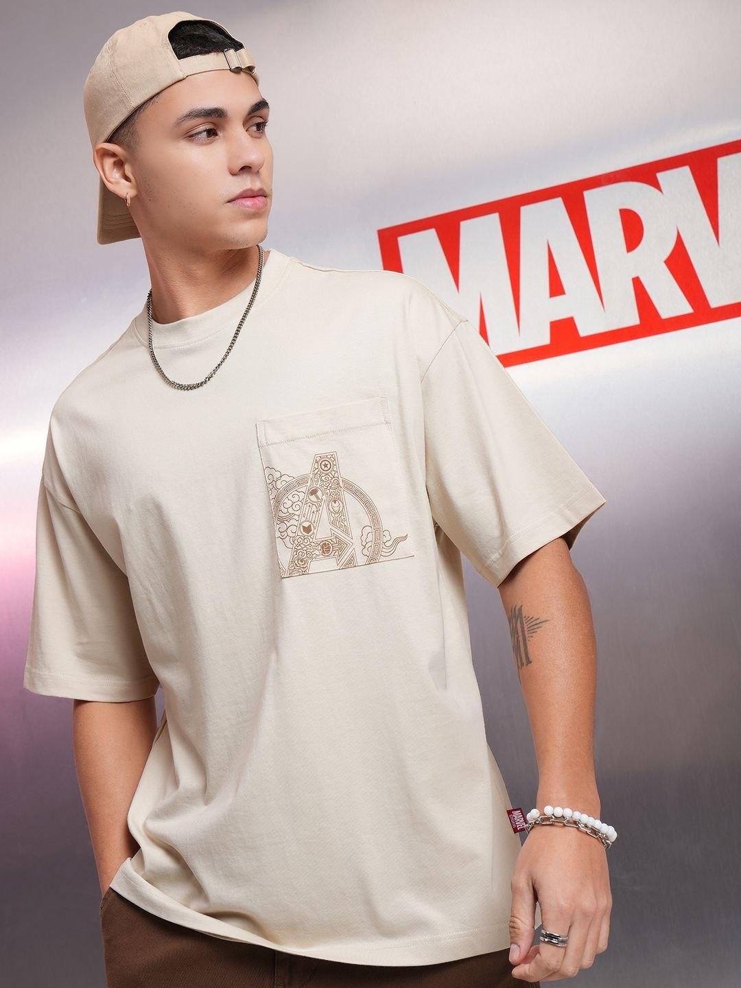 HIGHLANDER Men Avenger Printed Oversized Drop Shoulder Sleeves Pure Cotton Tshirt