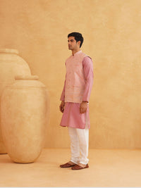 SOJANYA Floral Woven Design  Mandarin Collar Straight Kurta With Churidar & Nehru Jacket
