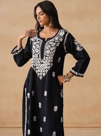 House of Chikankari Women Solid Black Modal Kurta