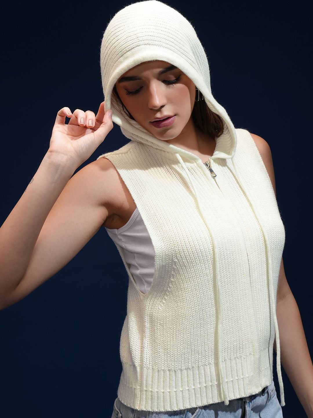 Tokyo Talkies Women Self Design Pullover with Zip Detail