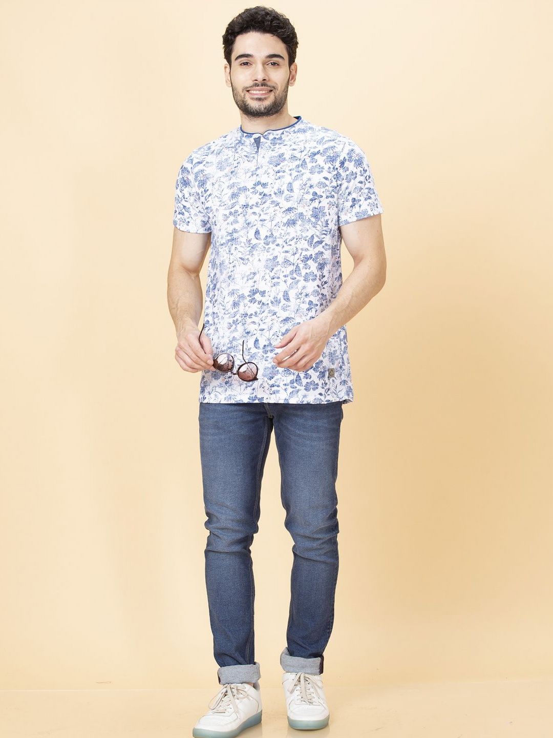 Being Human Men Floral Henley Neck Pockets T-shirt