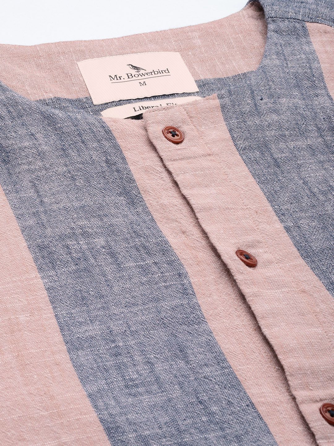 Mr Bowerbird Liberal Fit Self Striped Cotton Linen Casual Shirt