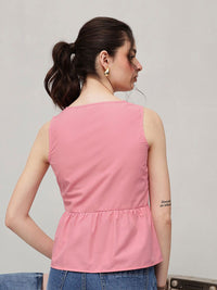STREET 9 Women Tie-Up Neck Cotton Peplum Top