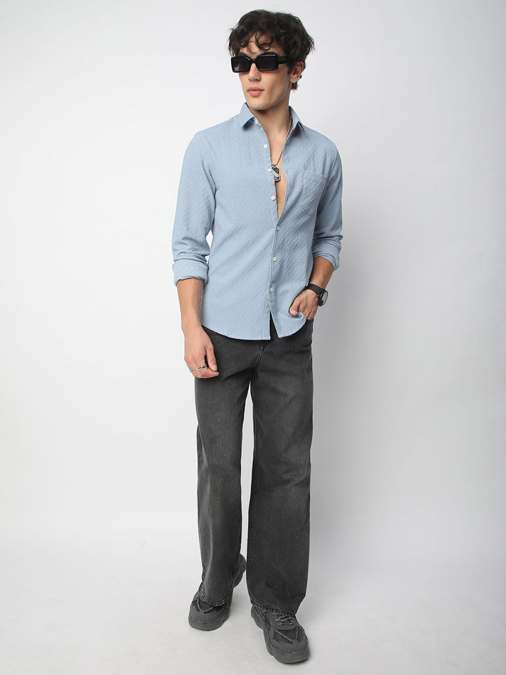 VASTRADO Men Classic Cutaway Collar Textured Slim Fit Casual Shirt