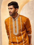 Anouk Geometric Embroidered Mandarin Collar Thread Work Cotton Silk Straight Kurta