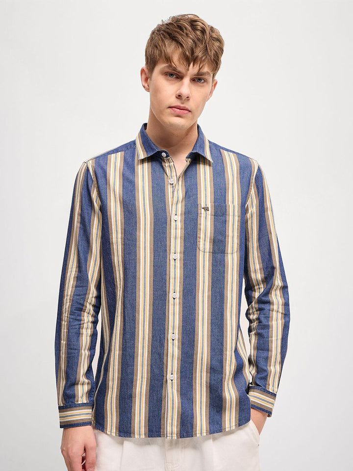 THE BEAR HOUSE Men Spread Collar Multi Striped Cotton Slim Fit Casual Shirt
