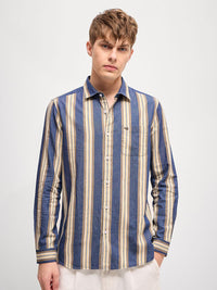 THE BEAR HOUSE Men Spread Collar Multi Striped Cotton Slim Fit Casual Shirt